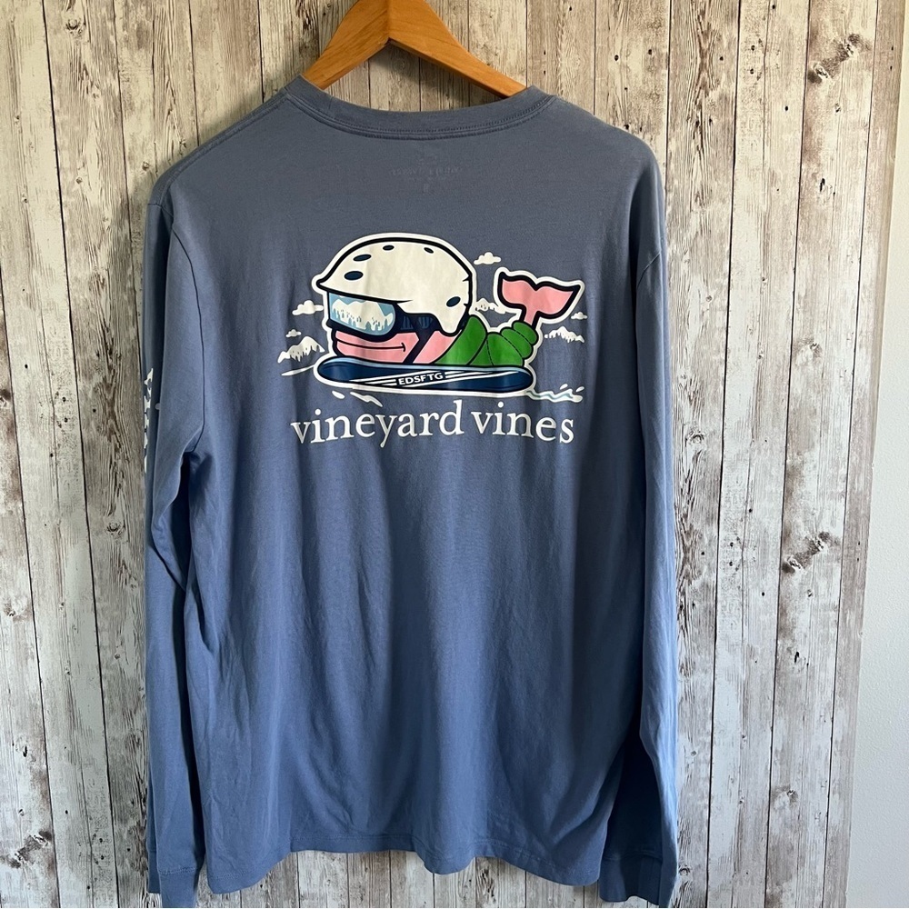 Vineyard Vines Snowboarding Blue Cotton Long Sleeve Tee Medium